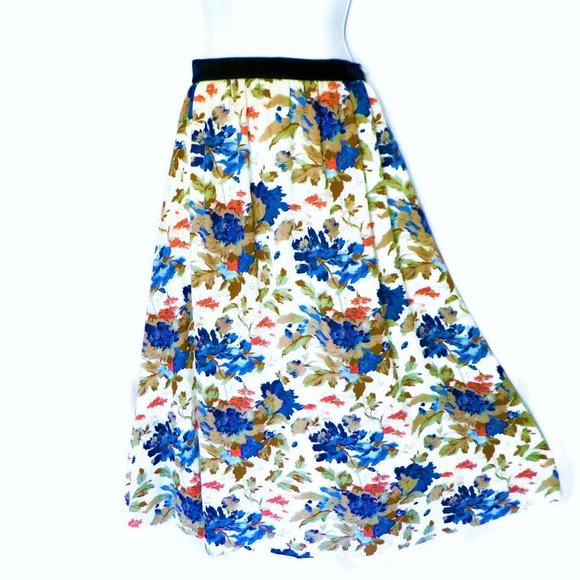 Dresses & Skirts - Velvet Space 46 Skirt Midi Floral Lined Velvet Waistband Side Zip Full S